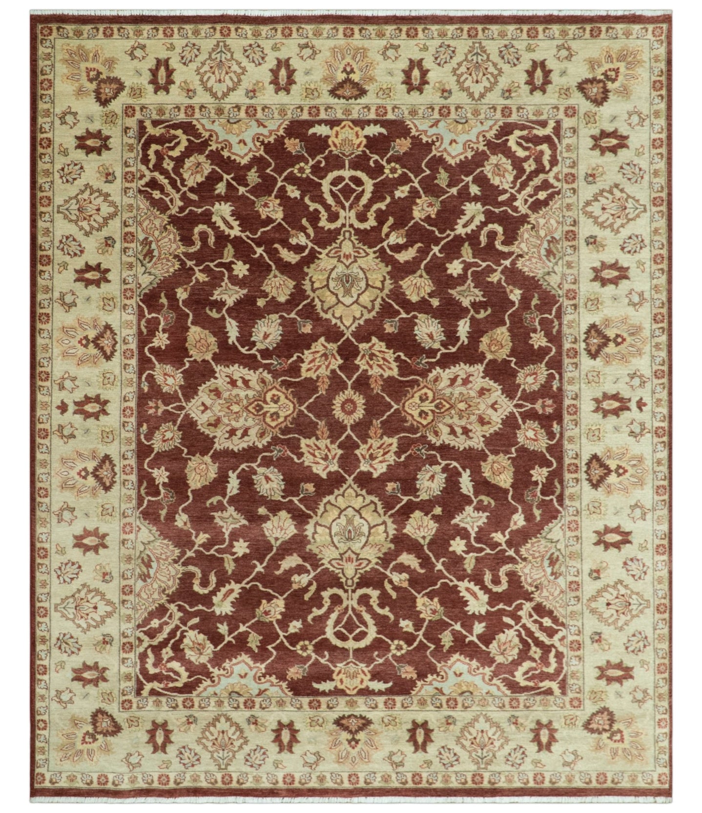 8X10 Fine Hand Knotted Rust And Gold Traditional Design Wool Rug - The Rug Decor