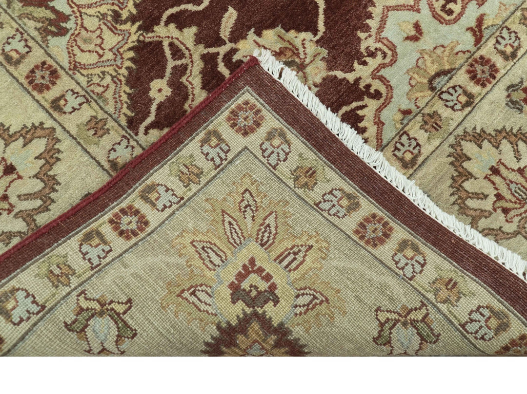 8X10 Fine Hand Knotted Rust And Gold Traditional Design Wool Rug - The Rug Decor