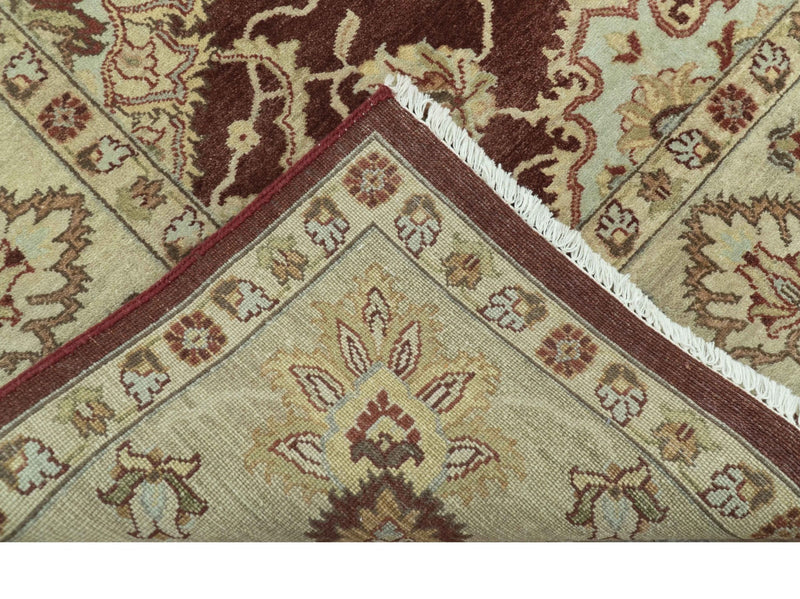 8X10 Fine Hand Knotted Rust And Gold Traditional Design Wool Rug - The Rug Decor