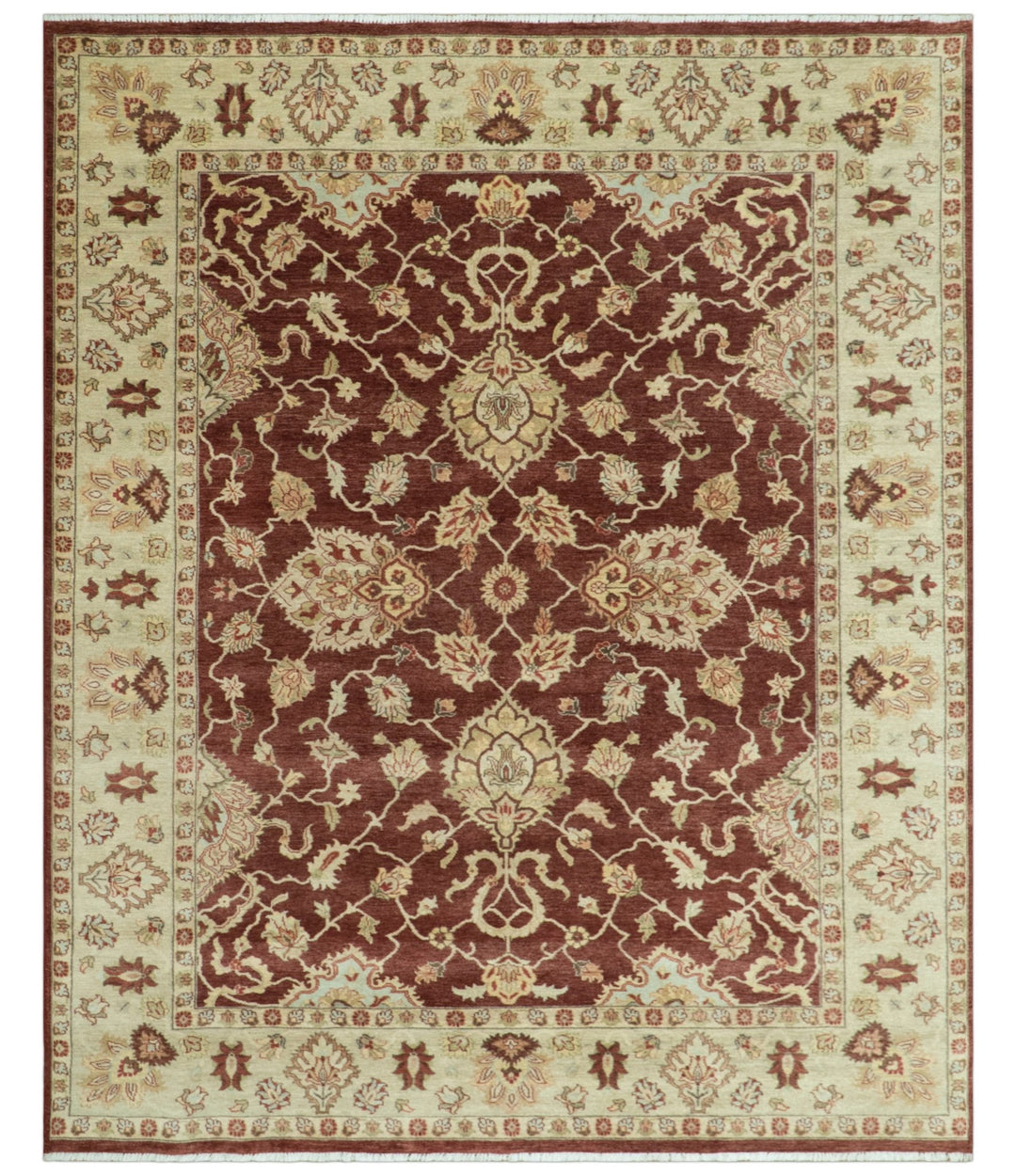 8X10 Fine Hand Knotted Rust And Gold Traditional Design Wool Rug - The Rug Decor