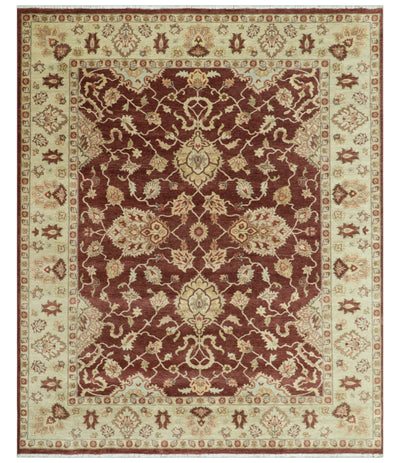8X10 Fine Hand Knotted Rust And Gold Traditional Design Wool Rug - The Rug Decor