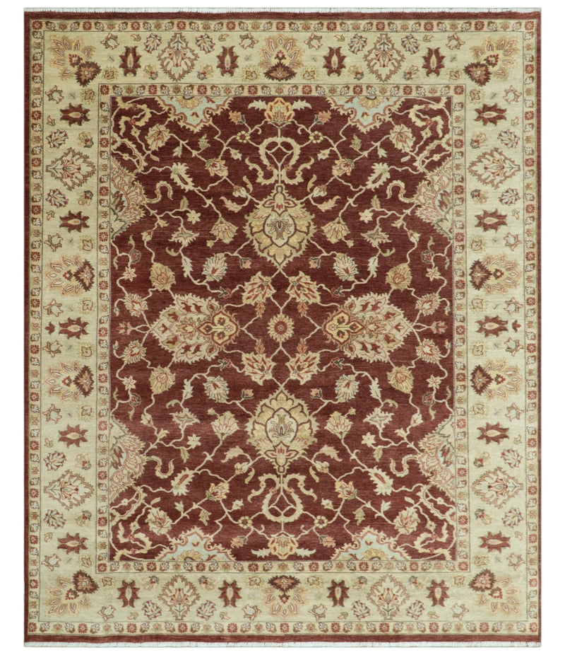 8X10 Fine Hand Knotted Rust And Gold Traditional Design Wool Rug - The Rug Decor