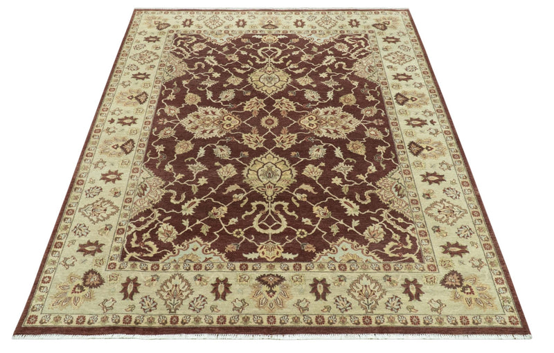 8X10 Fine Hand Knotted Rust And Gold Traditional Design Wool Rug - The Rug Decor