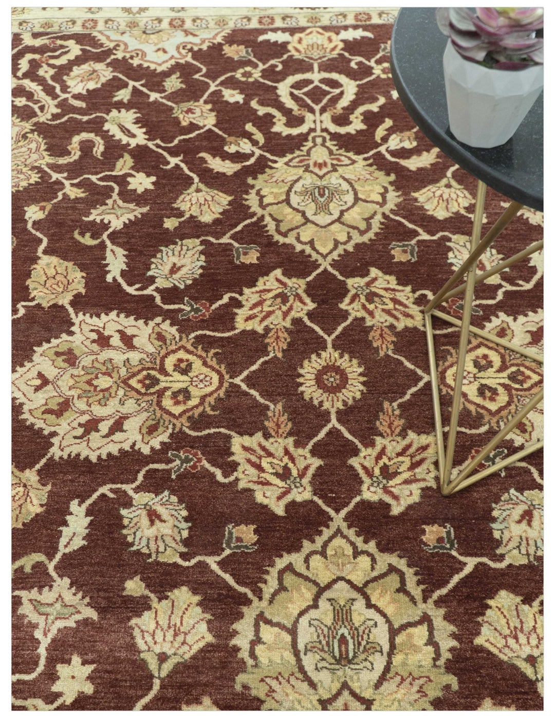 8X10 Fine Hand Knotted Rust And Gold Traditional Design Wool Rug - The Rug Decor