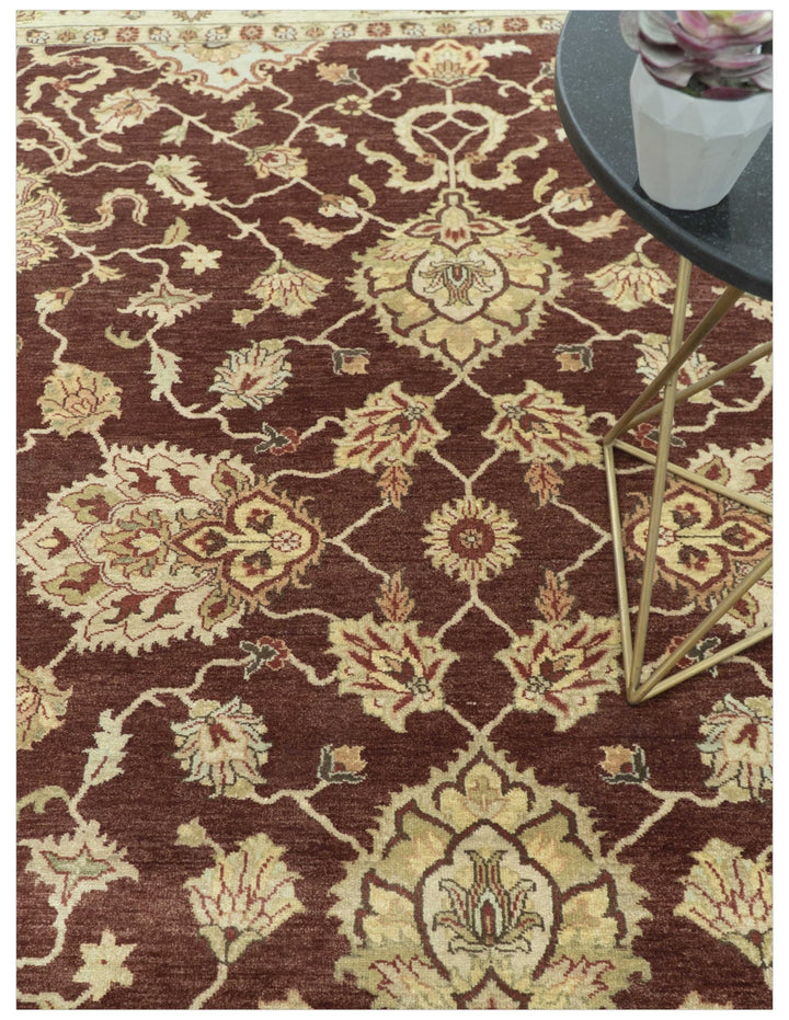 8X10 Fine Hand Knotted Rust And Gold Traditional Design Wool Rug - The Rug Decor