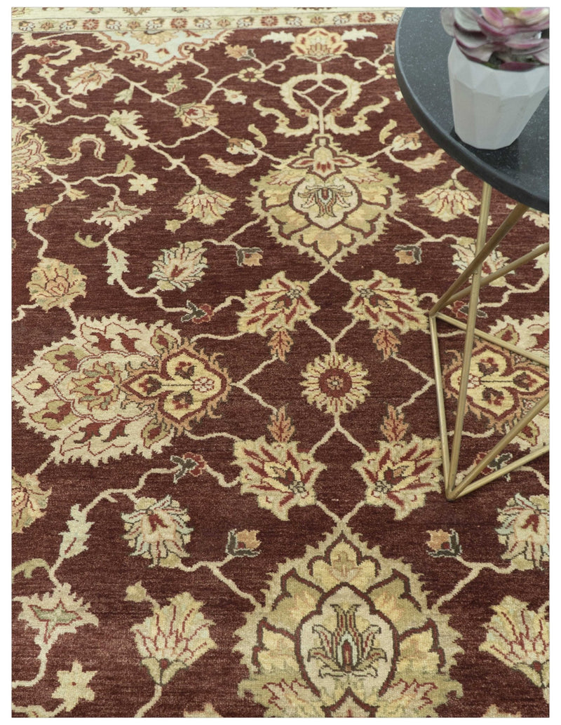 8X10 Fine Hand Knotted Rust And Gold Traditional Design Wool Rug - The Rug Decor