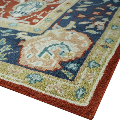 8x10 Floral Brown, Blue and Beige Hand Knotted Oriental Oushak wool Rug - The Rug Decor