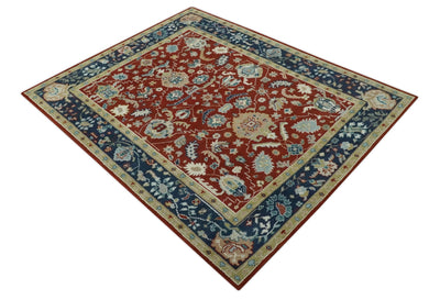 8x10 Floral Brown, Blue and Beige Hand Knotted Oriental Oushak wool Rug - The Rug Decor