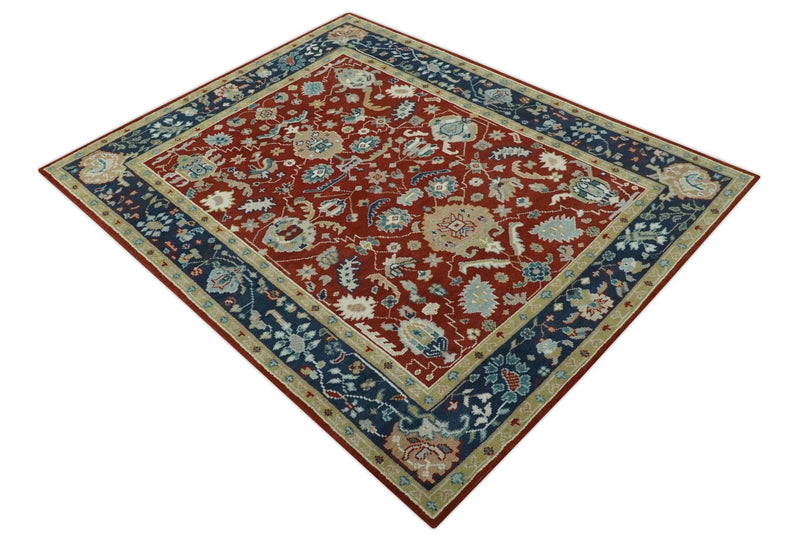 8x10 Floral Brown, Blue and Beige Hand Knotted Oriental Oushak wool Rug - The Rug Decor