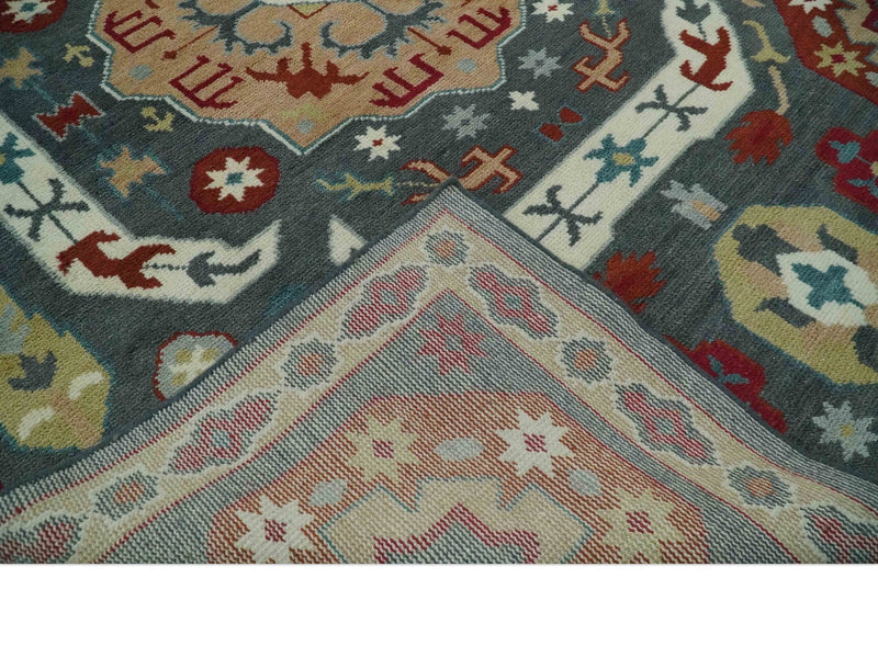 8x10 Gray, Rust and Peach Traditional Medallion Mamluk Design wool Rug - The Rug Decor