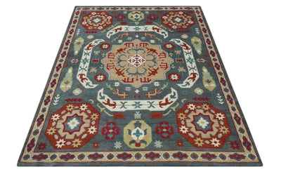 8x10 Gray, Rust and Peach Traditional Medallion Mamluk Design wool Rug - The Rug Decor