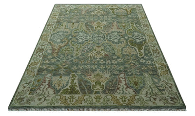 8x10 Gray, Silver and Green Hand Knotted Traditional Large Design wool area rug - The Rug Decor