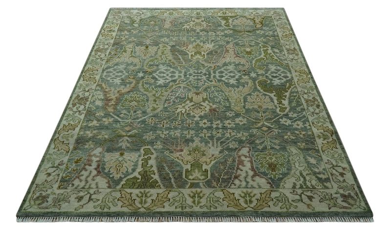 8x10 Gray, Silver and Green Hand Knotted Traditional Large Design wool area rug - The Rug Decor