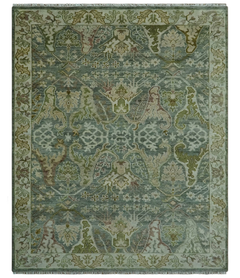 8x10 Gray, Silver and Green Hand Knotted Traditional Large Design wool area rug - The Rug Decor