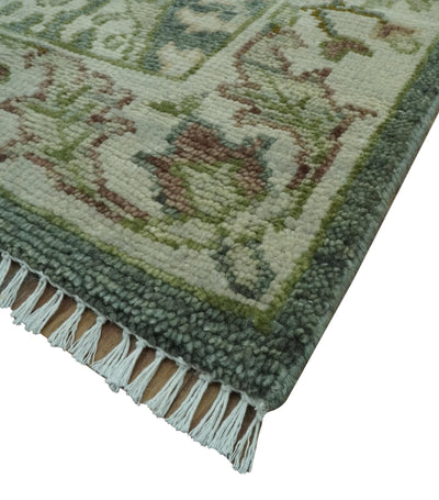 8x10 Gray, Silver and Green Hand Knotted Traditional Large Design wool area rug - The Rug Decor