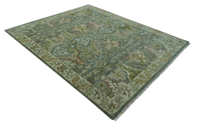 8x10 Gray, Silver and Green Hand Knotted Traditional Large Design wool area rug - The Rug Decor