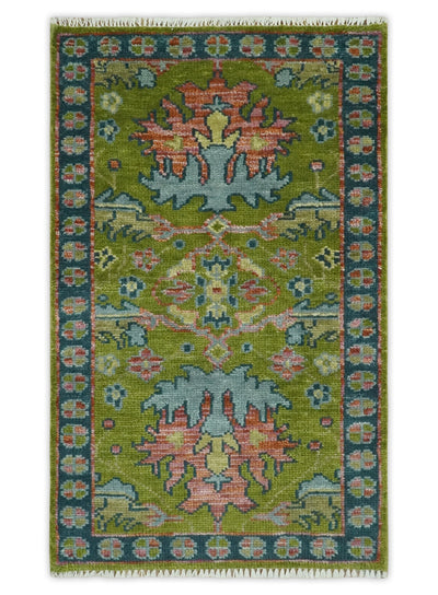 8x10 Green, Blue and Peach Hand Knotted Vibrant Donegal Floral Wool Rug - The Rug Decor