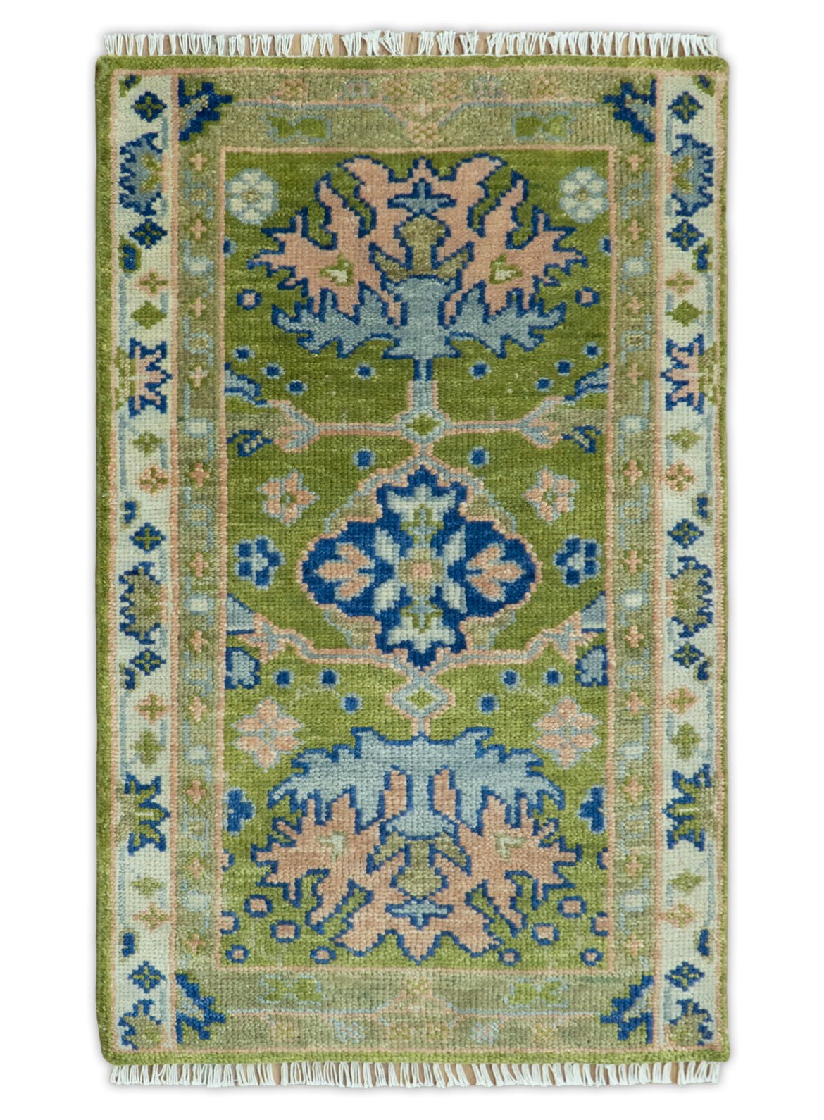 8x10 Green, Blue and Peach Hand Knotted Vibrant Donegal Floral Wool Rug - The Rug Decor