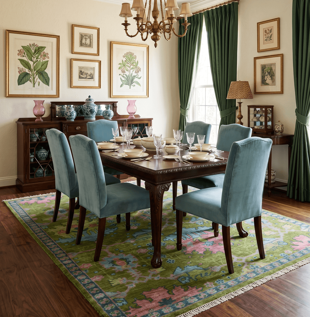 8x10 Green, Blue and Peach Hand Knotted Vibrant Donegal Floral Wool Rug - The Rug Decor