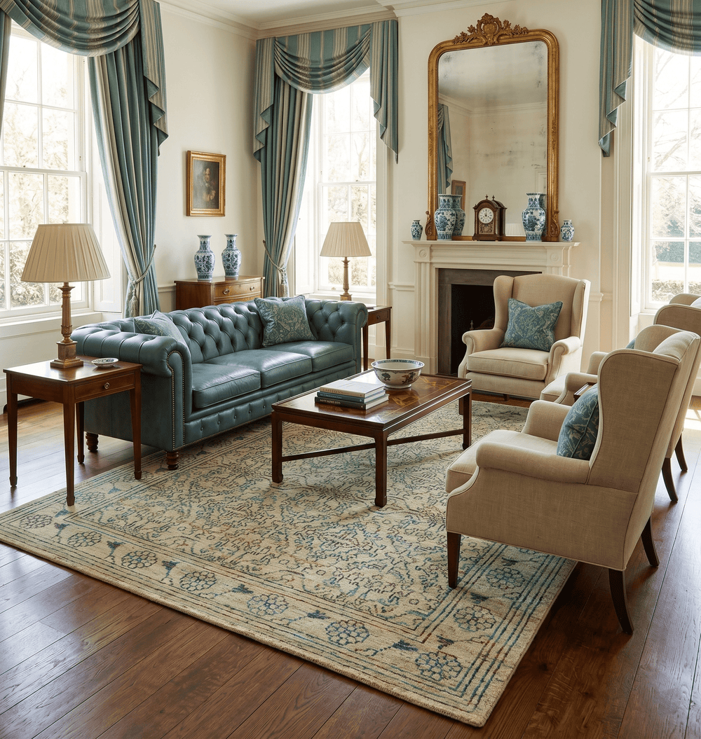 8x10 Hand Knotted Beige and Blue Persian made of Recycled Silk Area Rug - The Rug Decor