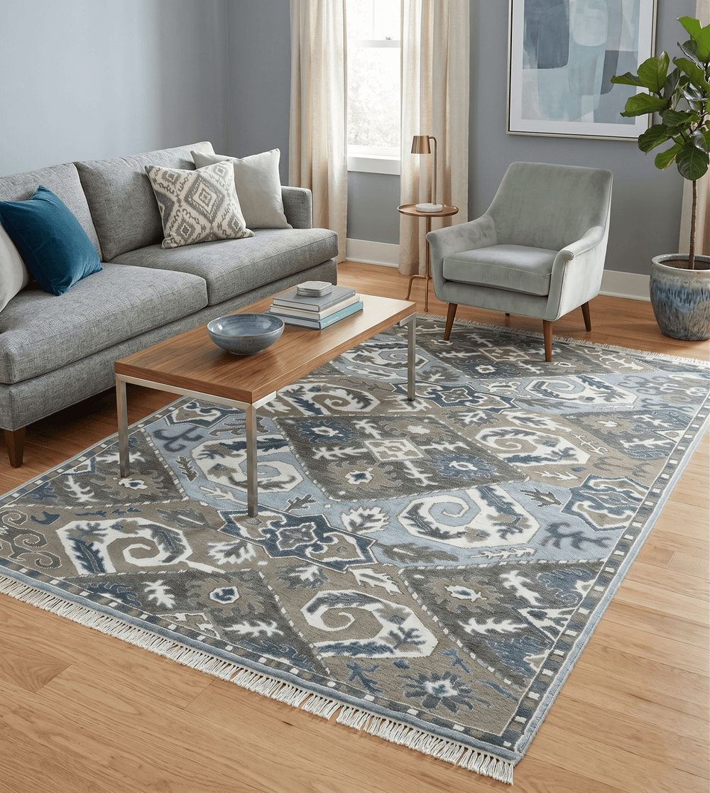 8x10 Hand Knotted Blue and Brown Traditional Persian Wool Rug - The Rug Decor