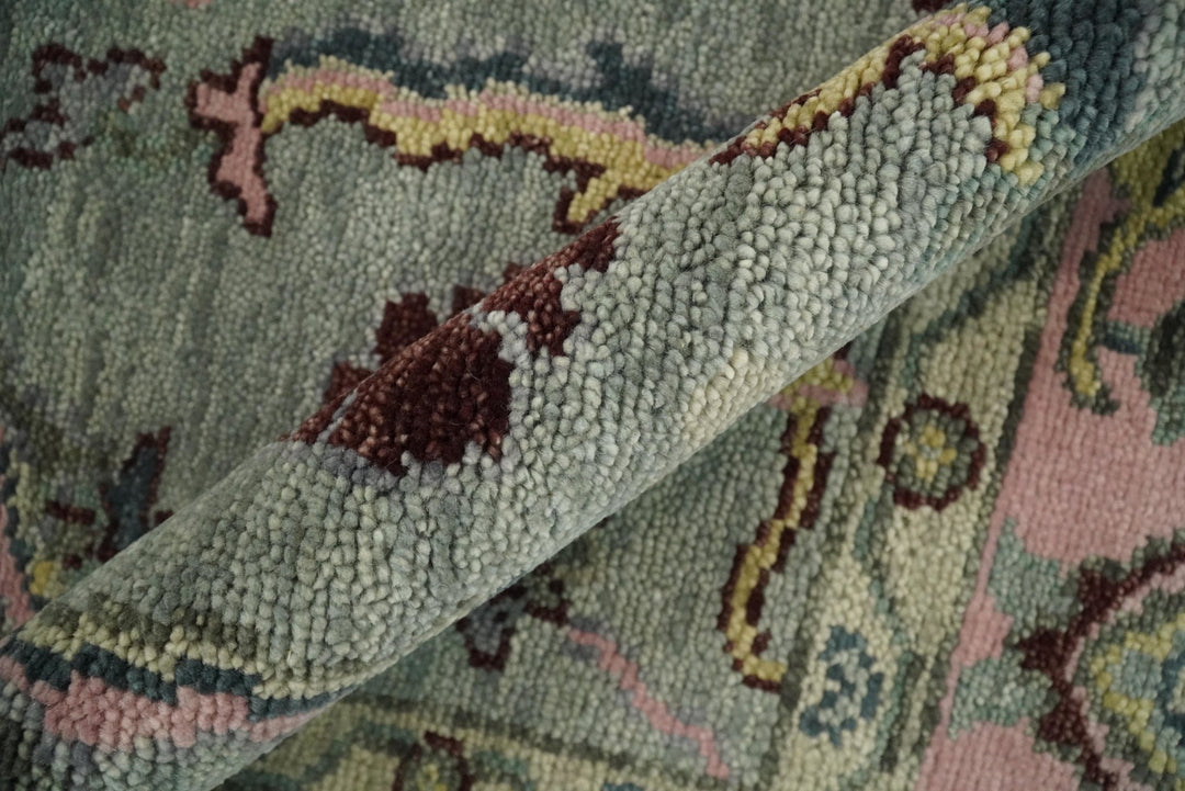 Custom Made Runner Seafoam And Peach Oushak Hand Knotted Wool Rug