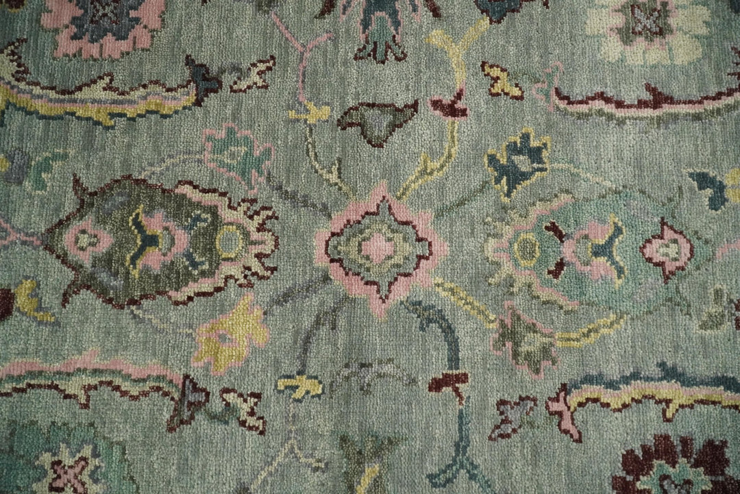 Custom Made Runner Seafoam And Peach Oushak Hand Knotted Wool Rug