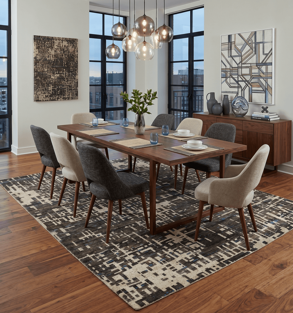 8x10 Hand Knotted Charcoal And Beige Modern Contemporary Recycled Silk Area Rug - The Rug Decor