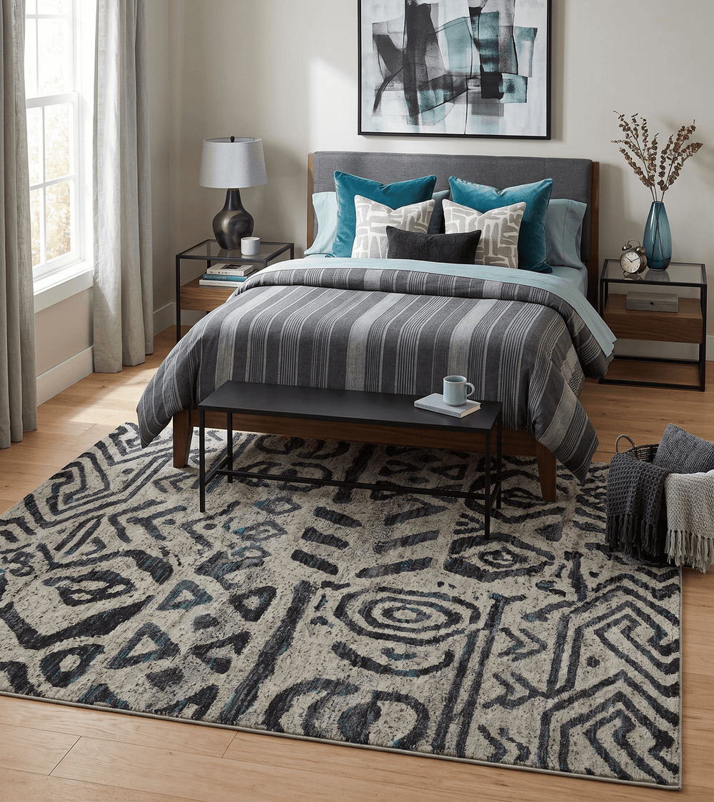 8x10 Hand Knotted Ivory and Charcoal Modern Contemporary Recycled Silk Area Rug - The Rug Decor