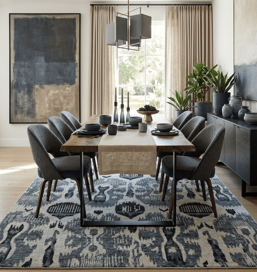 8x10 Hand Knotted Ivory, Teal and Black Contemporary Recycled Silk Area Rug - The Rug Decor