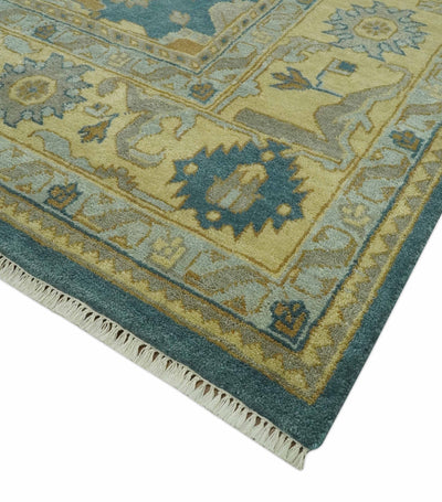 8x10 Hand Knotted Teal and Olive Traditional Oriental Oushak wool area rug - The Rug Decor