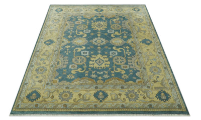 8x10 Hand Knotted Teal and Olive Traditional Oriental Oushak wool area rug - The Rug Decor