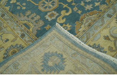 8x10 Hand Knotted Teal and Olive Traditional Oriental Oushak wool area rug - The Rug Decor