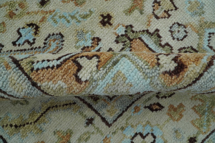 8x10 Hand Knotted Traditional Design Beige And Blue Wool Rug - The Rug Decor