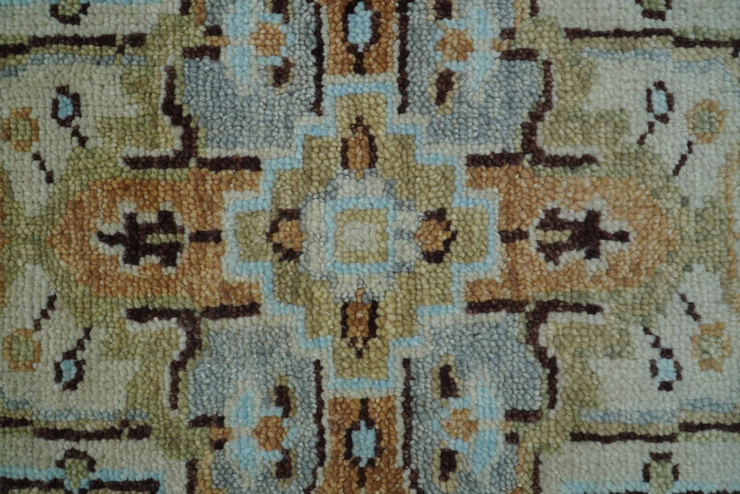 8x10 Hand Knotted Traditional Design Beige And Blue Wool Rug - The Rug Decor