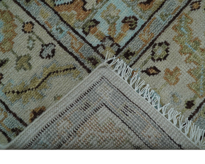 8x10 Hand Knotted Traditional Design Beige And Blue Wool Rug - The Rug Decor