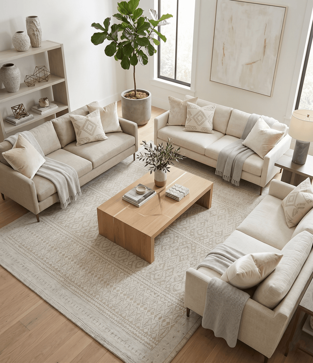 8x10 Hand Knotted Woolen Modern Contemporary Beige and Ivory Tribal Area Rug - The Rug Decor