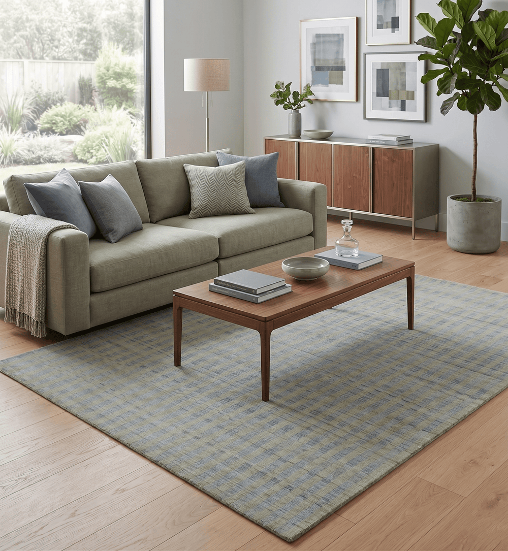8x10 Hand Made Modern Stripes Camel and Silver Blended Wool Flatwoven Area Rug - The Rug Decor