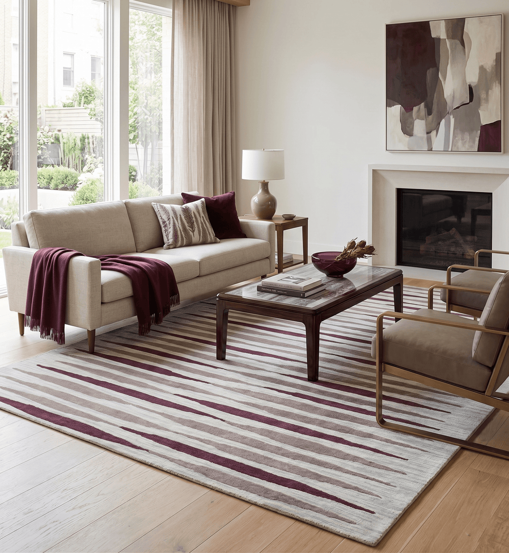 8x10 Ivory and Pink Hand Tufted Modern Scandinavian Stripe Wool Area Rug - The Rug Decor