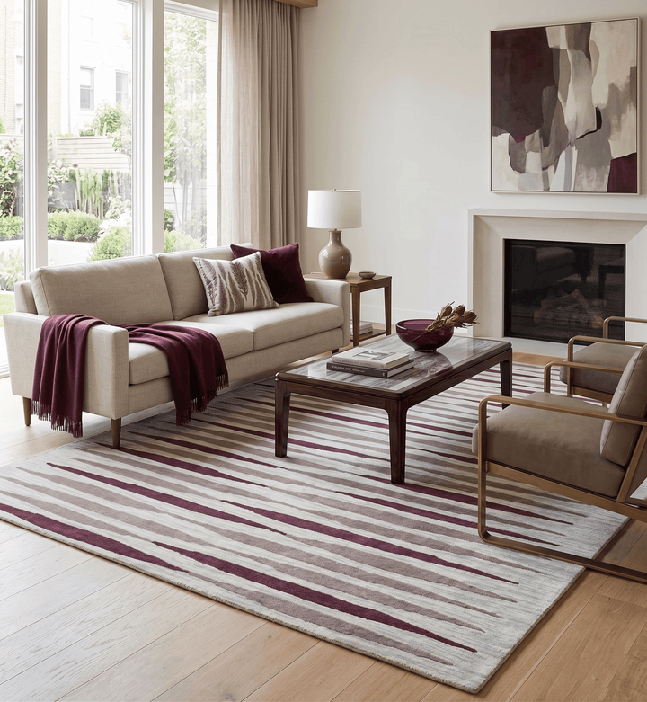 8x10 Ivory and Pink Hand Tufted Modern Scandinavian Stripe Wool Area Rug - The Rug Decor