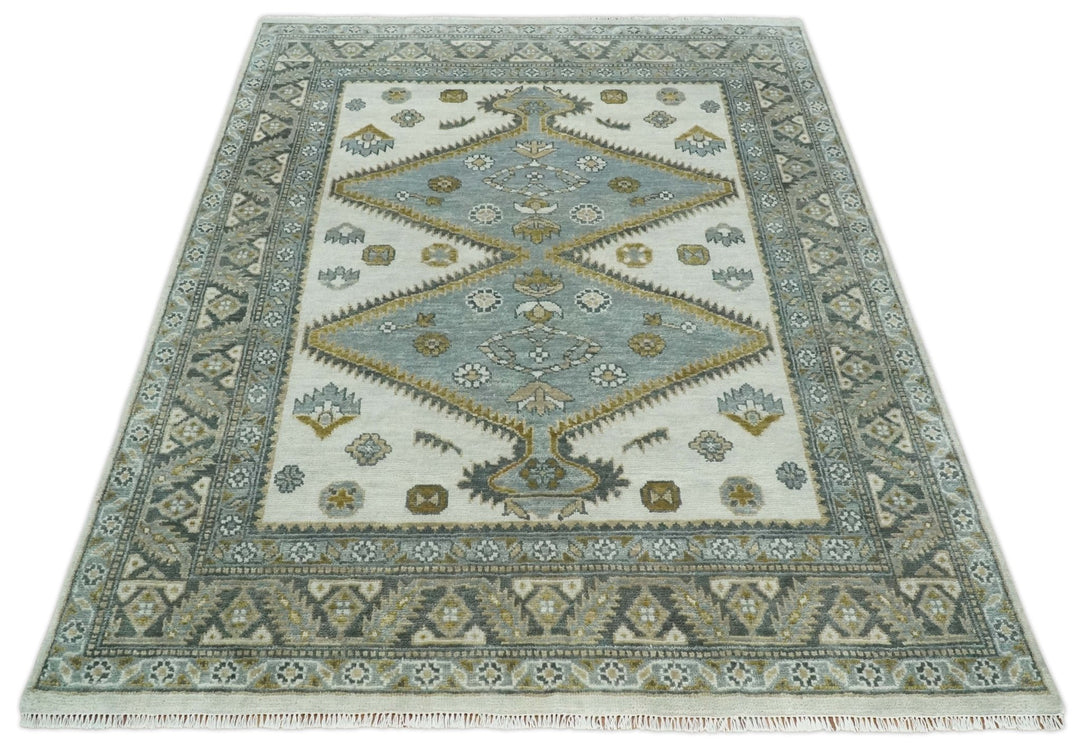 Ivory, Gray and Camel Traditional Medallion Area Rug
