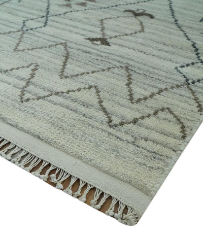 8x10 Ivory, Gray and Charcoal Hand Knotted Multi size Southwestern wool area Rug - The Rug Decor