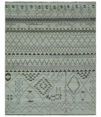 8x10 Ivory, Gray and Charcoal Hand Knotted Multi size Southwestern wool area Rug - The Rug Decor