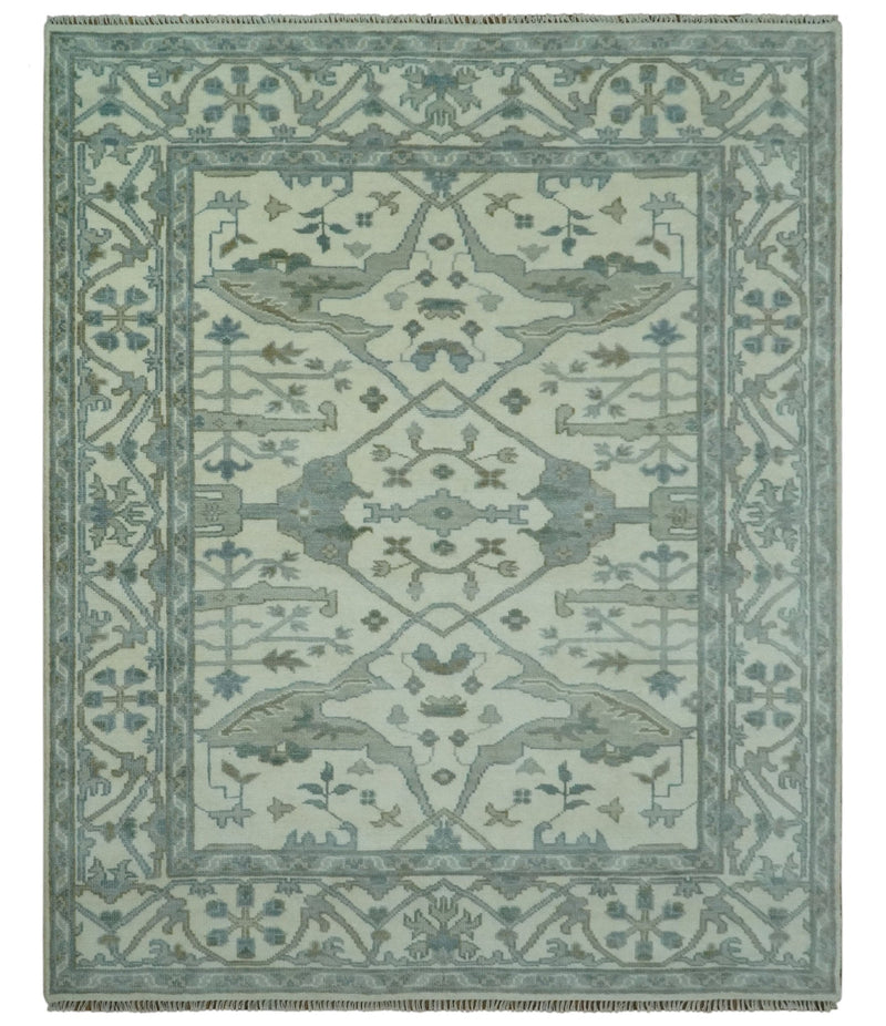 8x10 Ivory, Gray and Olive Hand Knotted Oriental Oushak Wool area rug - The Rug Decor