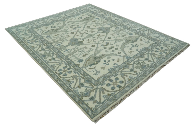 8x10 Ivory, Gray and Olive Hand Knotted Oriental Oushak Wool area rug - The Rug Decor