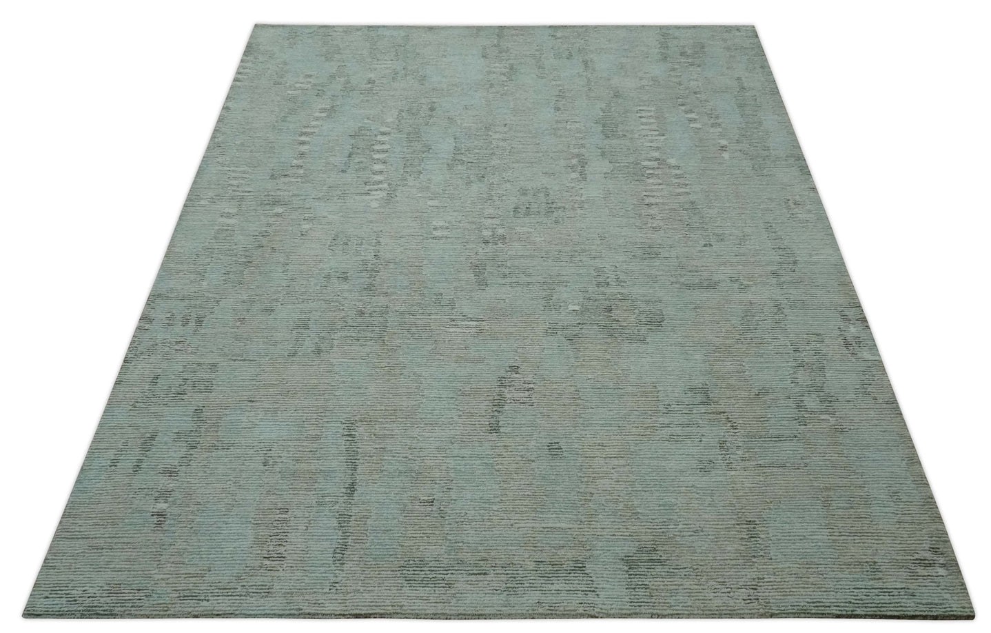 8x10 Modern Abstract Teal, Olive and Ivory Hand Tufted wool area rug - The Rug Decor