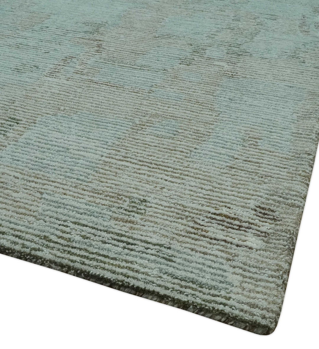 8x10 Modern Abstract Teal, Olive and Ivory Hand Tufted wool area rug - The Rug Decor