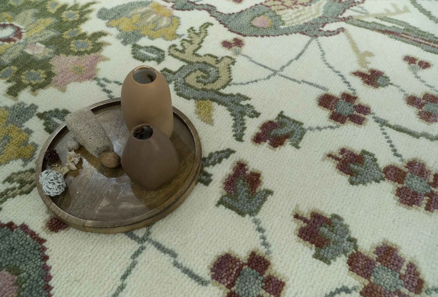 8x10 Peacock Garden Ivory and Green Bird Hand Knotted Wool Area Rug - The Rug Decor