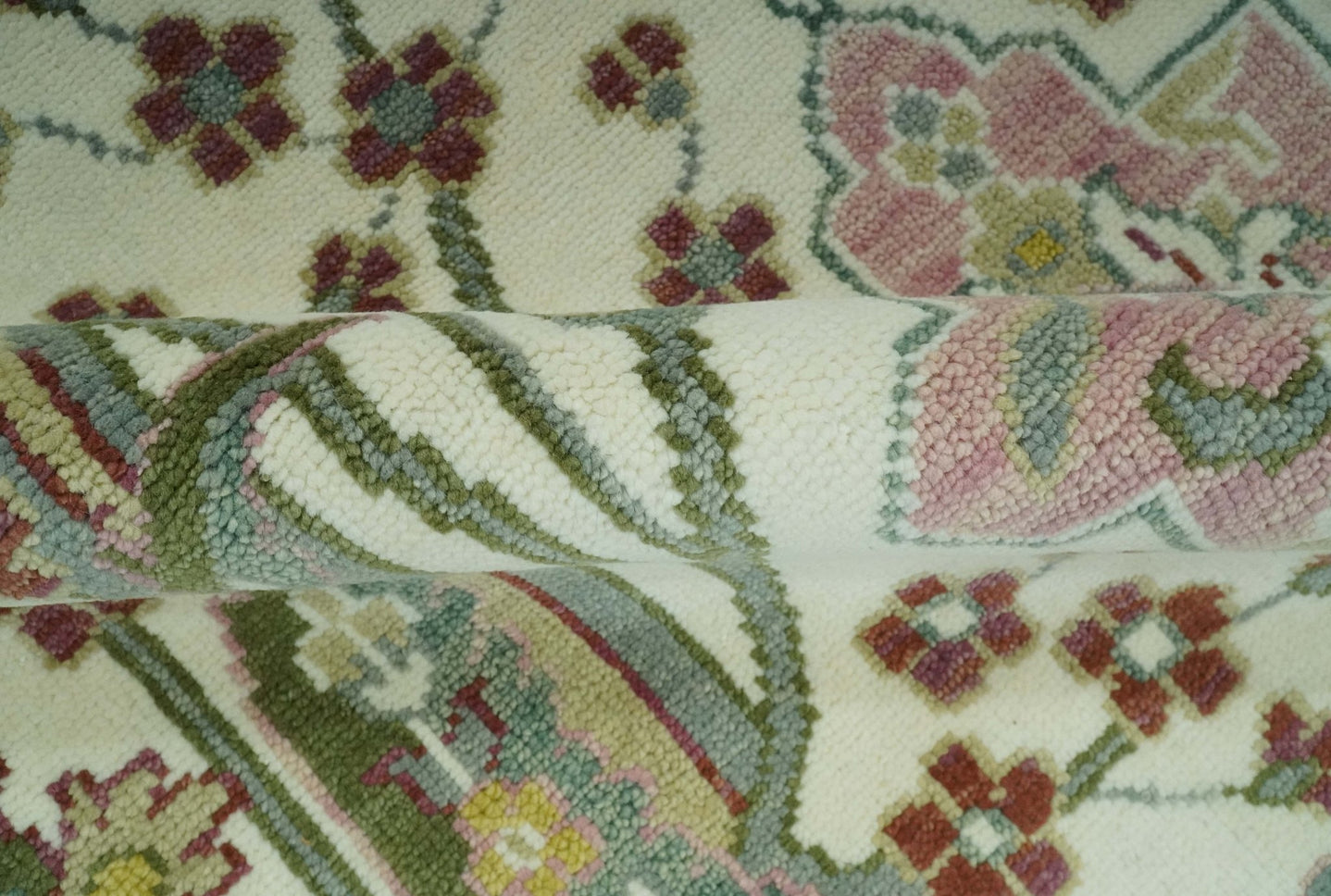 8x10 Peacock Garden Ivory and Green Bird Hand Knotted Wool Area Rug - The Rug Decor