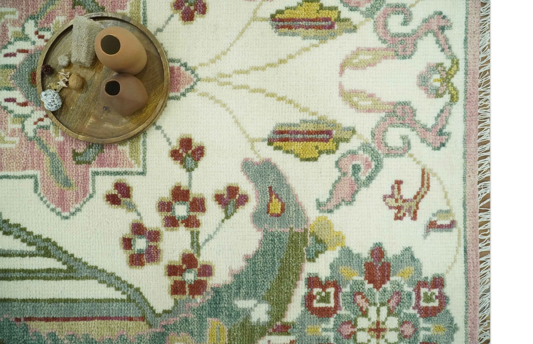 8x10 Peacock Garden Ivory and Green Bird Hand Knotted Wool Area Rug - The Rug Decor